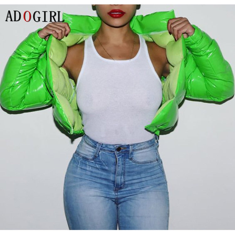 Adogirl Winter Down Jacket Women 2020 Neon Color Cropped Puffer Jacket Parka Outwear Thick Bubble Coat Fashion Streetwear 2020