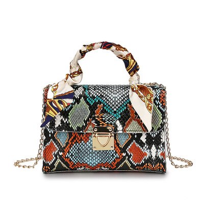 Retro Snake Skin Prints Crossbody Bag & New Fashion Serpentine Scarf chain Shoulder Bag Top-Handle Mini Square Bag