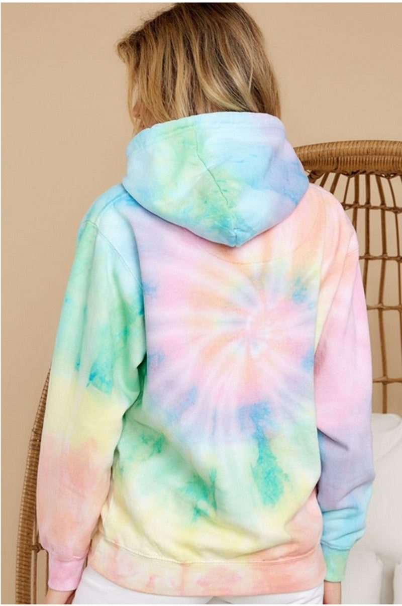 Women Tie Dye Hoodie Sweatshirts Casual Loose Pocket Hooded Shirt Streetwear