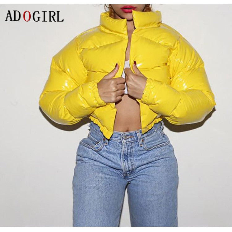 Adogirl Winter Down Jacket Women 2020 Neon Color Cropped Puffer Jacket Parka Outwear Thick Bubble Coat Fashion Streetwear 2020