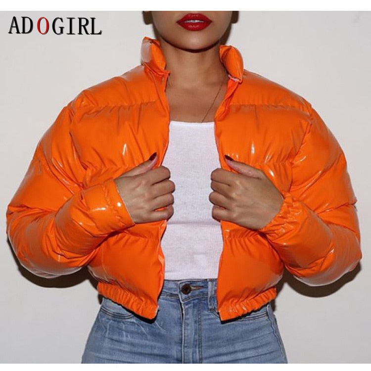 Adogirl Winter Down Jacket Women 2020 Neon Color Cropped Puffer Jacket Parka Outwear Thick Bubble Coat Fashion Streetwear 2020