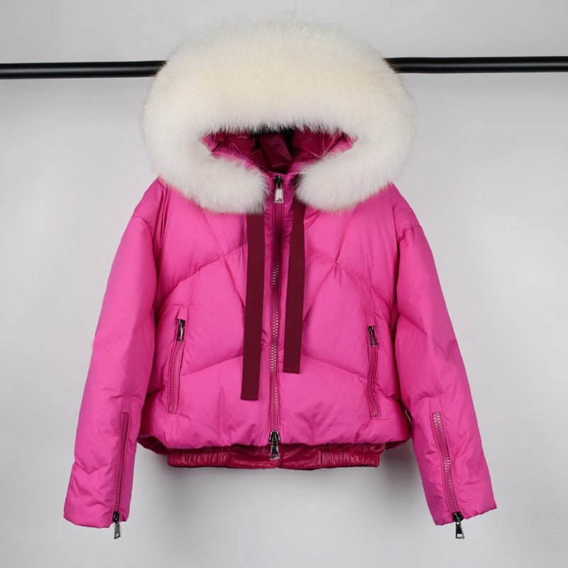 Janveny Real Raccoon Fur Hooded Women's Down Jacket 2021 Winter 90% Duck Down Coat Short Female Puffer Feather Parkas Outwear