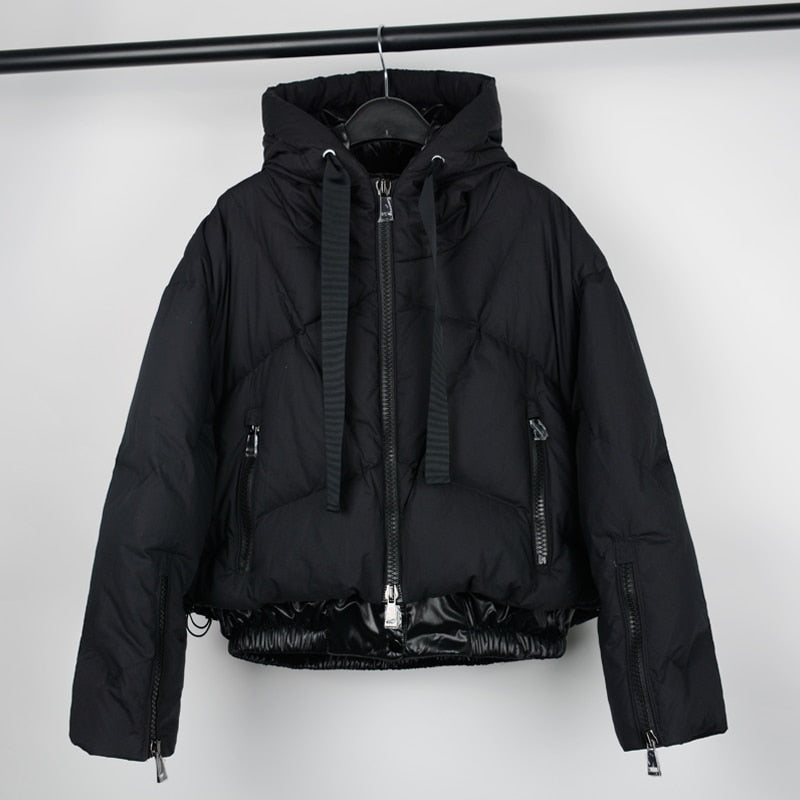 Janveny Real Raccoon Fur Hooded Women's Down Jacket 2021 Winter 90% Duck Down Coat Short Female Puffer Feather Parkas Outwear