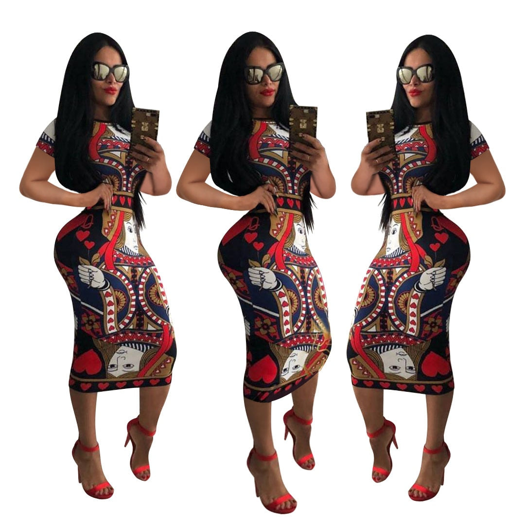 Elegant Short Sleeve Geometric Print Women Bodycon Dresses Robe Sexy Slim Midi Pencil Dress Lady Party Dress Vestidos