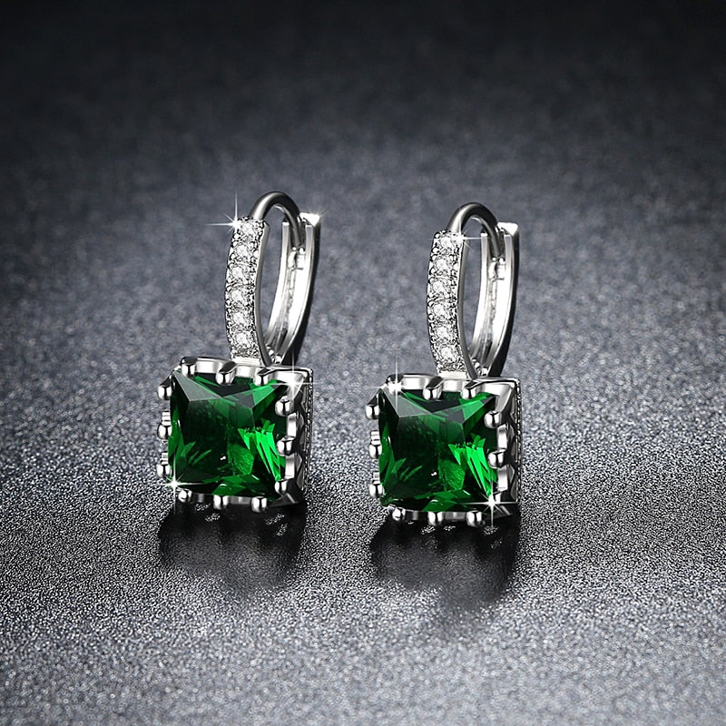 Women Fashion Earrings Exquisite Square CZ Pendant Earrings 5 Color Zircon Earrings Female Personality Wild Jewelry