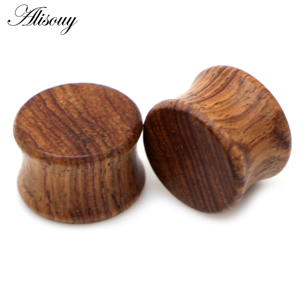 Alisouy 2pcs Wood Ear Plug Tunnel Earring Guages Stretcher Expander Dermal Piercing Oreja Mujer Stretcher Unisex Body Jewelry