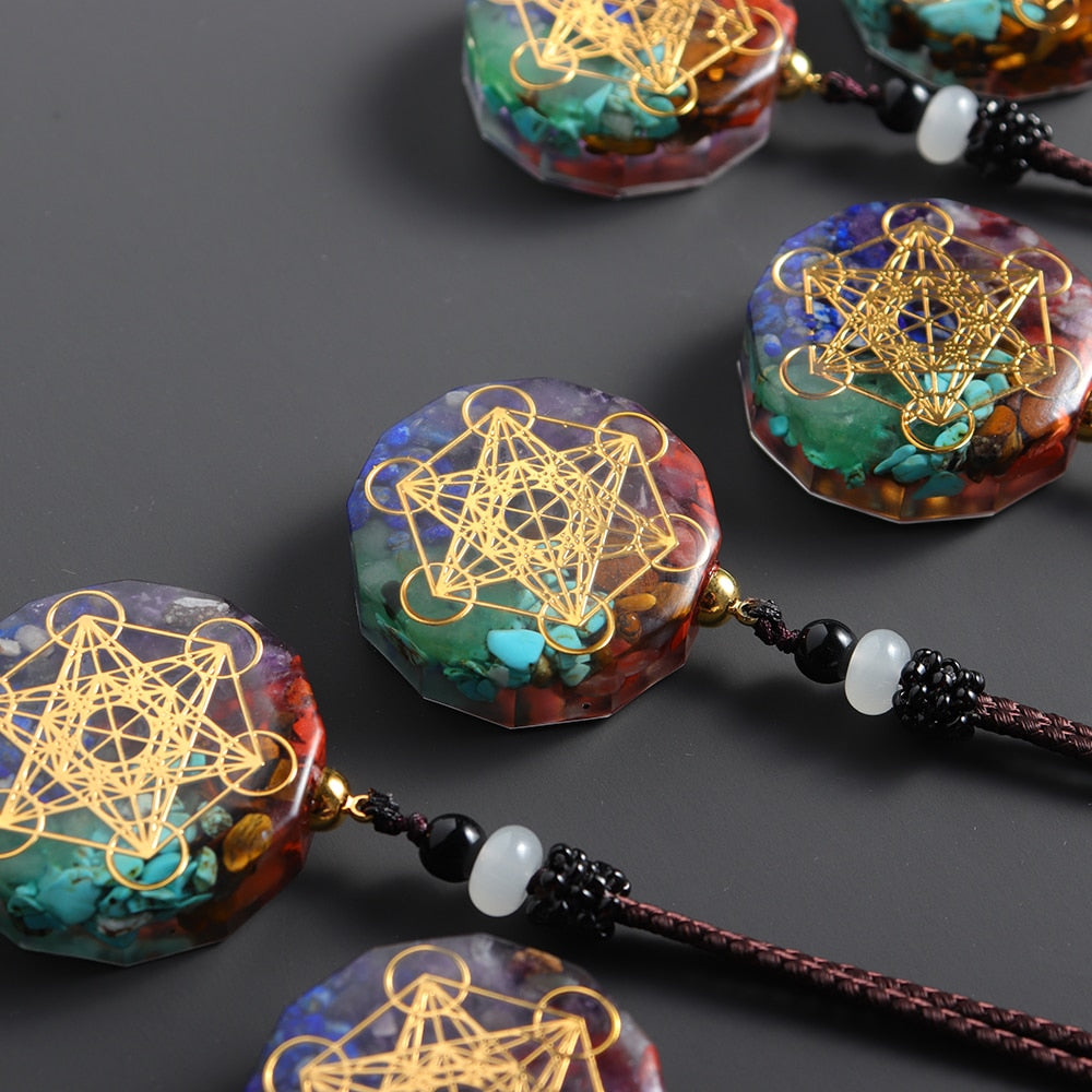 1PC Natural colorful gem seven chakras ornaments Augen Energy Pendant Drops Glue Into Handmade Necklace