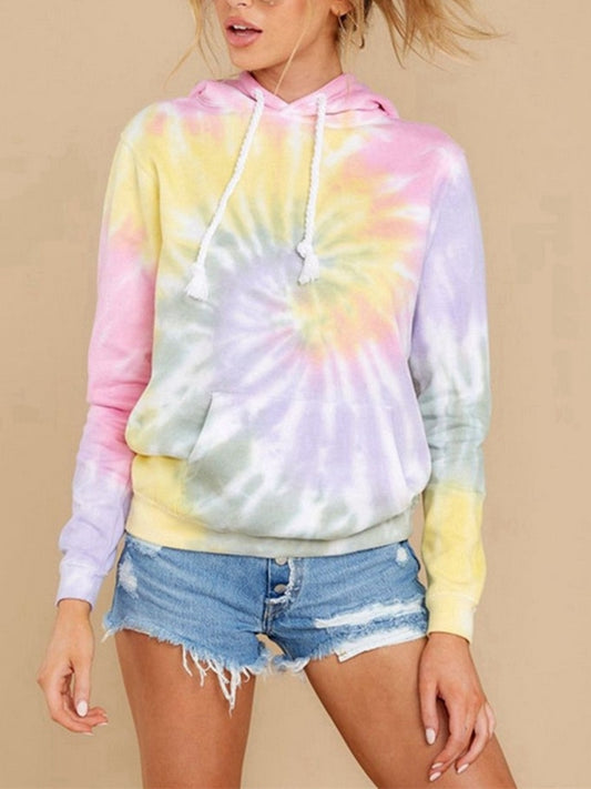 Women Tie Dye Hoodie Sweatshirts Casual Loose Pocket Hooded Shirt Streetwear