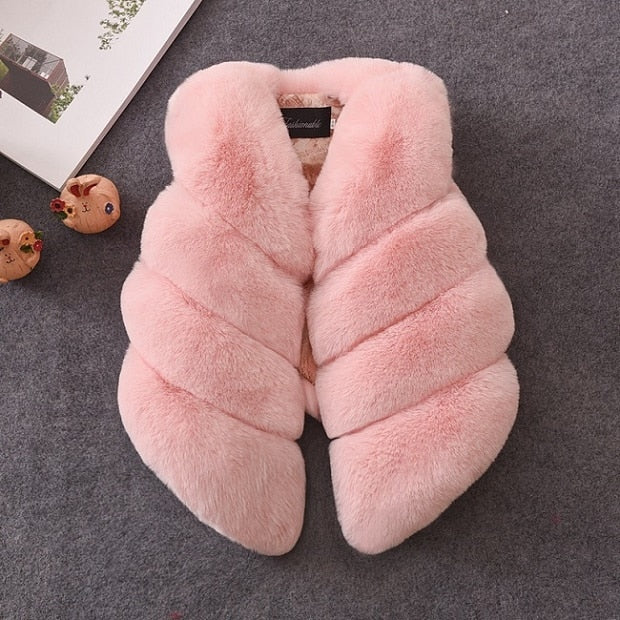 Fashion Baby Winter Outerwear &amp; Coats Children&#39;s Fur Girls Fur Coat Kids Faux Fur Fabric Clothes Fur Coat 2-10