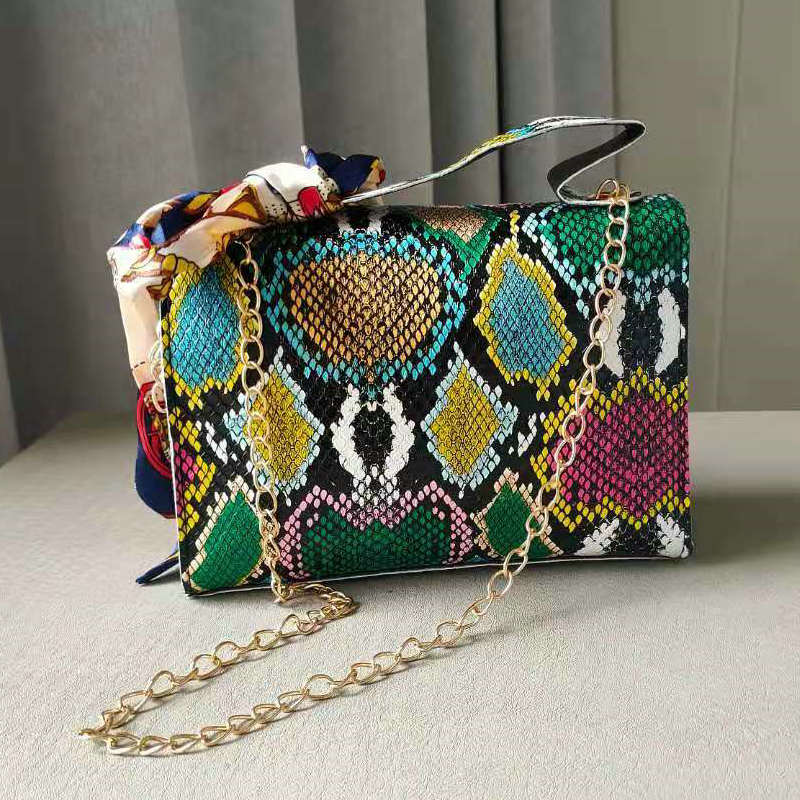 Retro Snake Skin Prints Crossbody Bag & New Fashion Serpentine Scarf chain Shoulder Bag Top-Handle Mini Square Bag