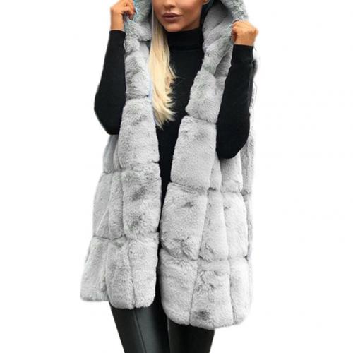 Winter Thick Vest Jacket Faux Fur Casual Solid Color Hooded Waistcoat Long Knit Oversize Women Jacket Vest