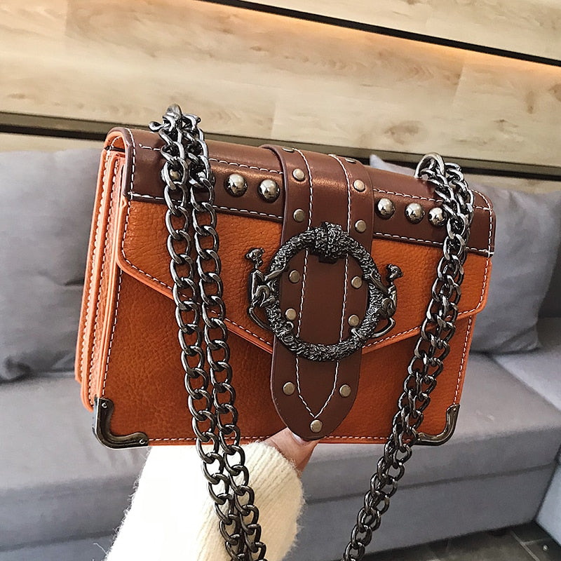 European Fashion Female Square Bag 2020 New Quality PU Leather Women&#39;s Designer Handbag Rivet Lock Chain Shoulder Messenger bags
