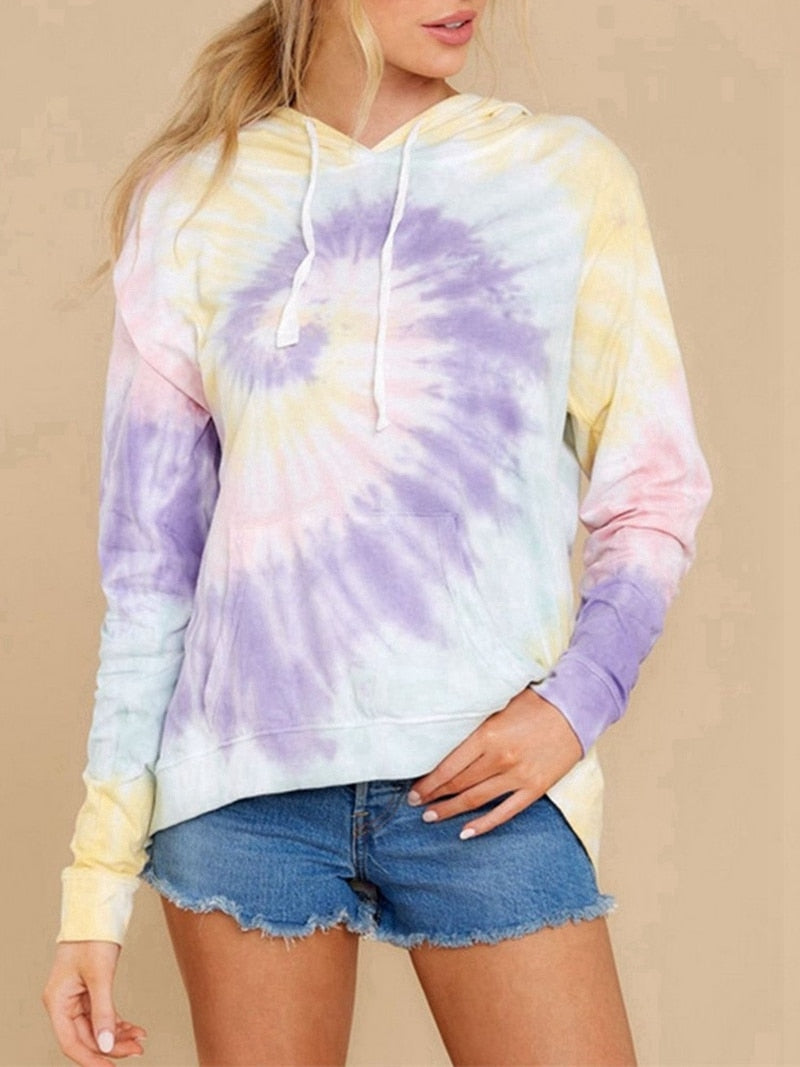 Women Tie Dye Hoodie Sweatshirts Casual Loose Pocket Hooded Shirt Streetwear