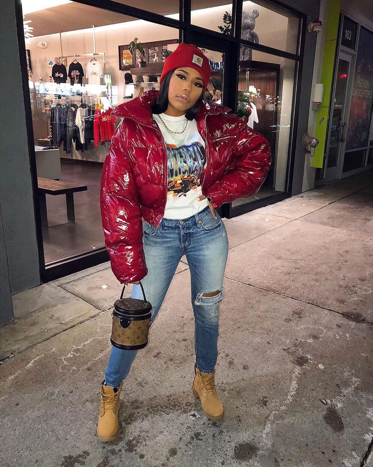 Warm Parka Coat Women Casual Fashion Clothes Long Sleeve Winter Cropped Bright Shiny Silver Bubble Coat Puffer Jacket Outwears