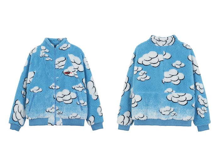 LACIBLE Hip Hop Warm Parka Jacket Mens Streetwear Retro Vintage Cloud Bomber Jacket Coats Winter Harajuku Fleece Jacket Outwear