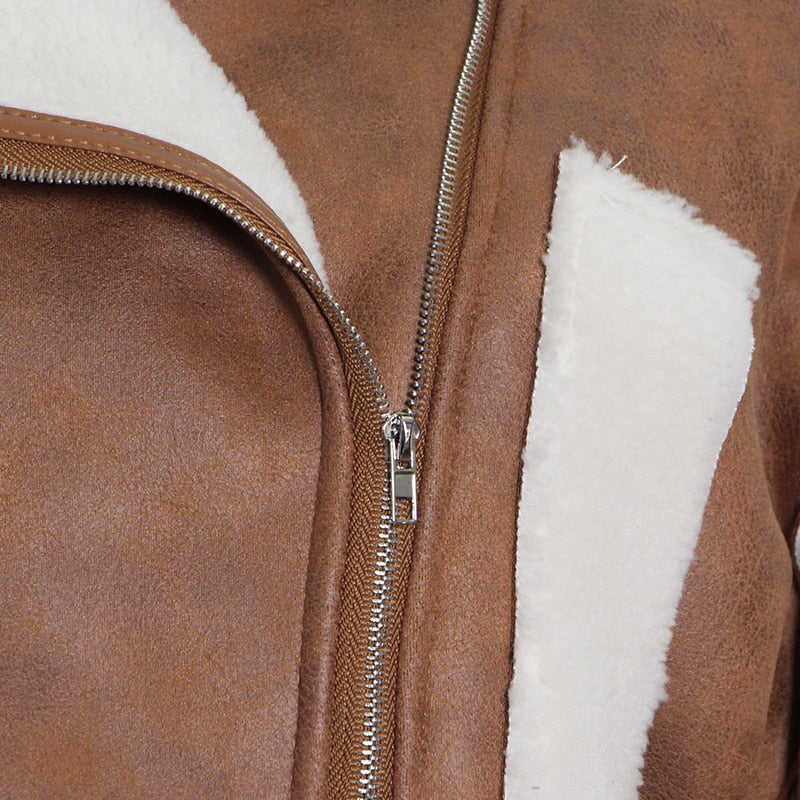 TWOTWINSTYLE Casual Colorblock Patchwork Coat For Women Lapel Collar Long Sleeve High Waist Slim Short Coats Female 2021 Autumn