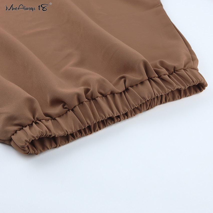 Vintage Zipper Khaki Trousers Women High Waist Office Pants Ladies Brown Trousers Work Wear