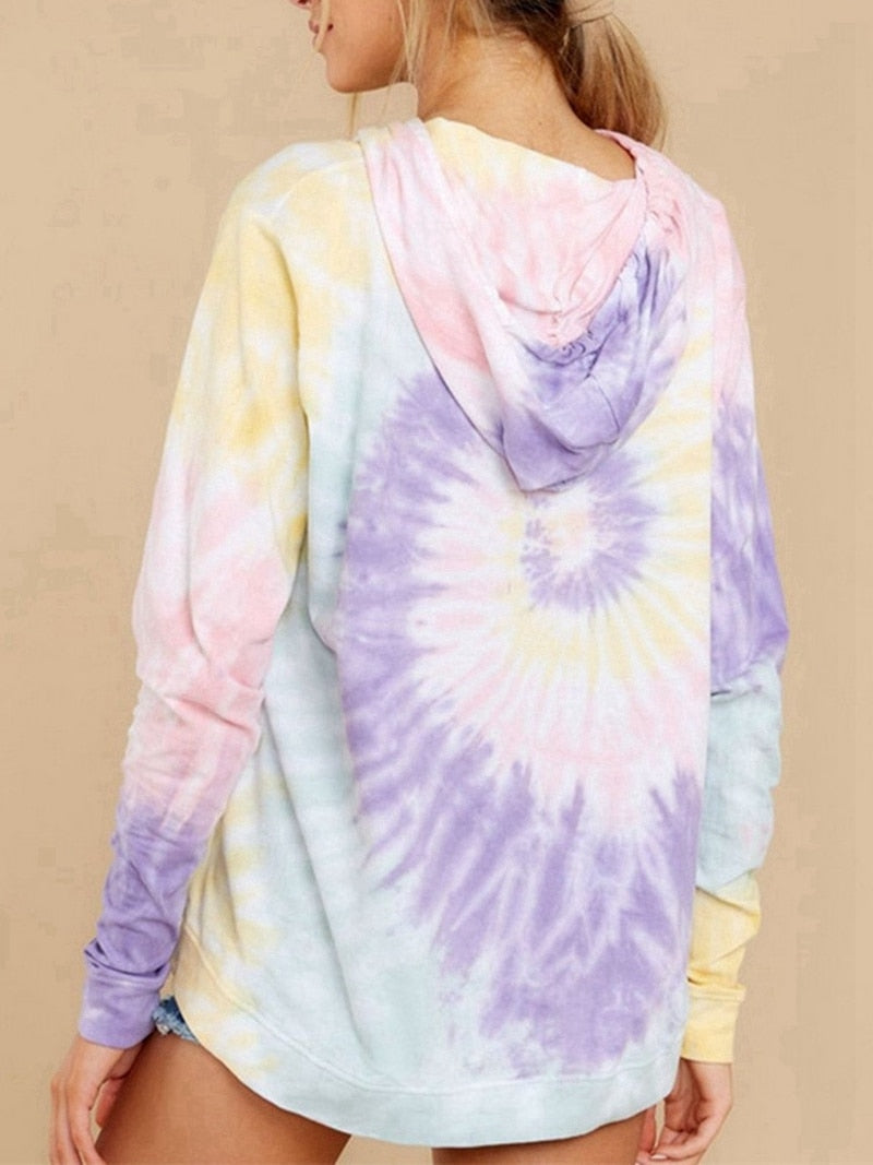 Women Tie Dye Hoodie Sweatshirts Casual Loose Pocket Hooded Shirt Streetwear