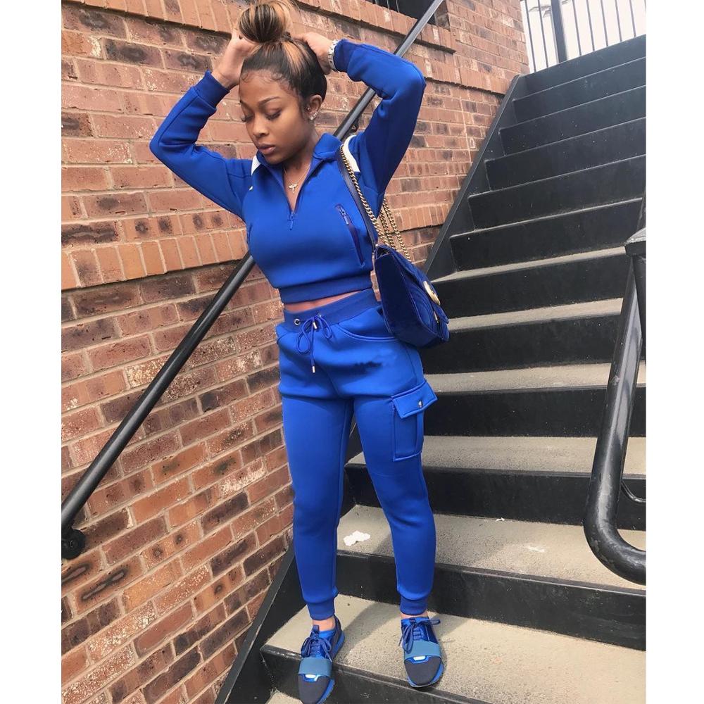 Casual  Solid Color Women 2 Piece Set Crop Top Sweater + Long Pants Tracksuit Sportsuit Winter Clothes For Women Outfit