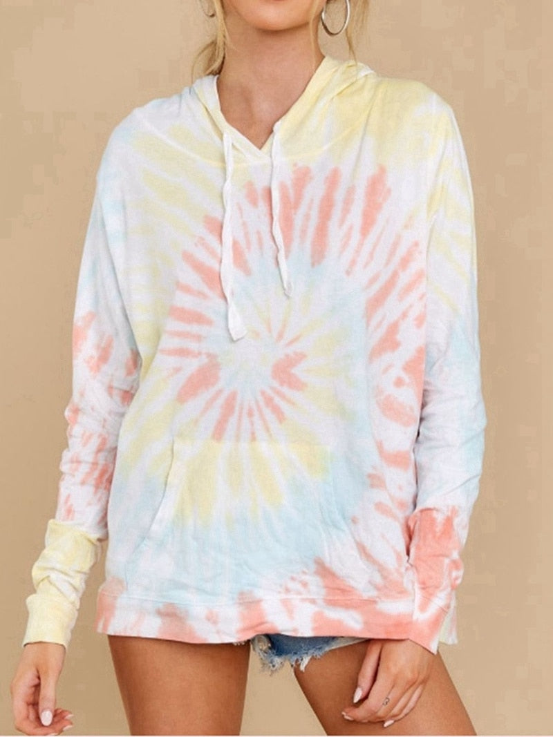 Women Tie Dye Hoodie Sweatshirts Casual Loose Pocket Hooded Shirt Streetwear