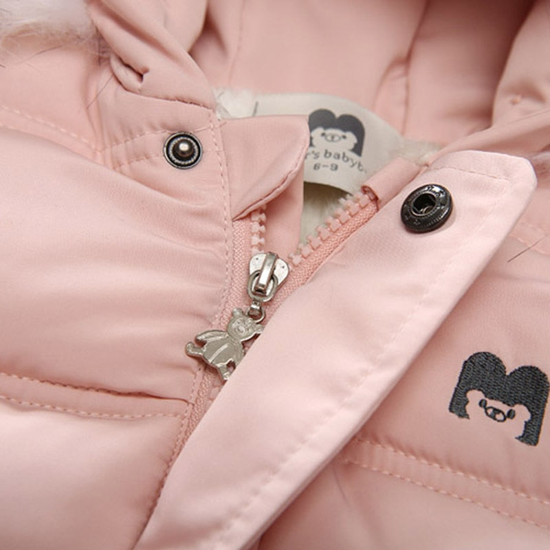 Children Winter Jumpsuit Fur Hood Baby Girl Boy Snowsuit Russian Winter Infant Outerwear Ovealls Baby Thick Rompers with Gloves