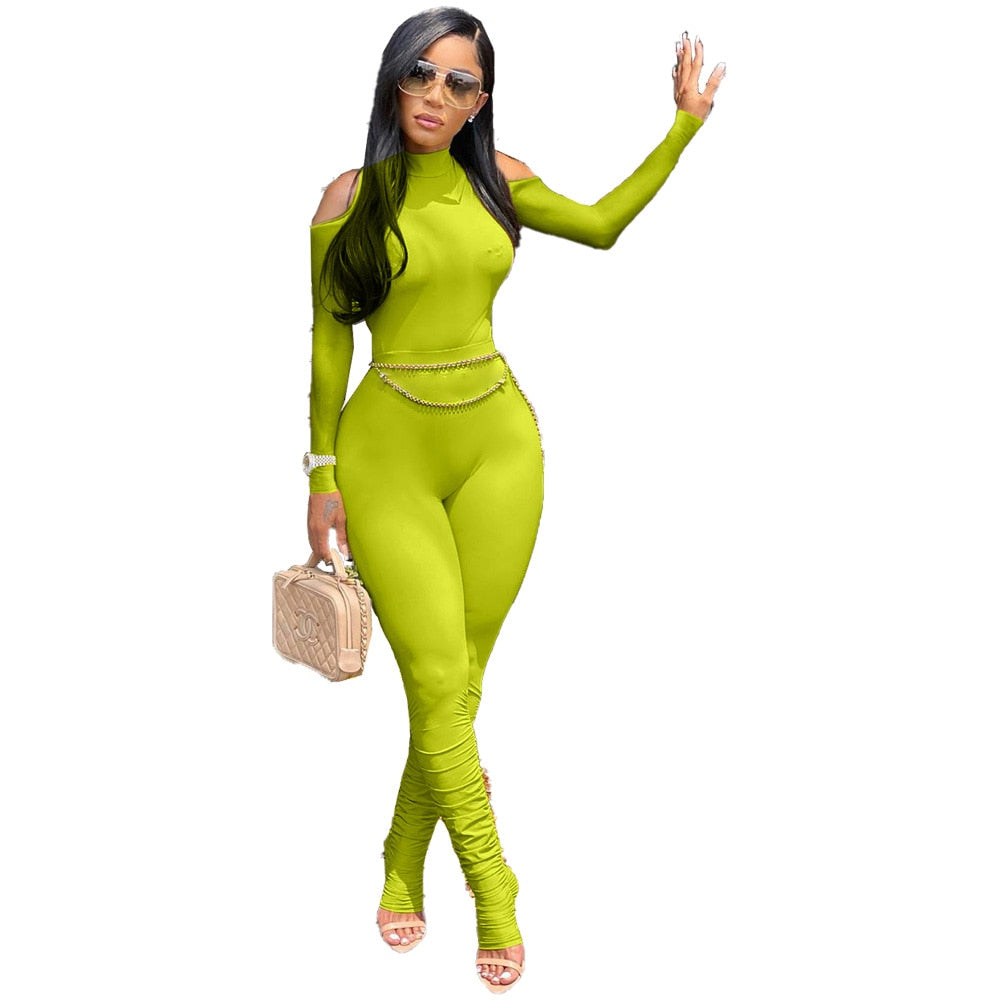 Casual Jumpsuit Off Shoulder Bodysuit Women Long Rompers Womens Jumpsuit Sportsuit Solid Color Overalls