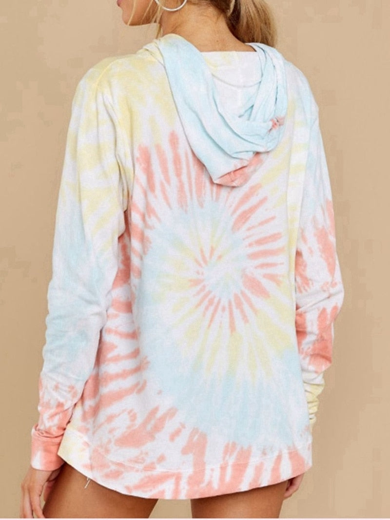 Women Tie Dye Hoodie Sweatshirts Casual Loose Pocket Hooded Shirt Streetwear