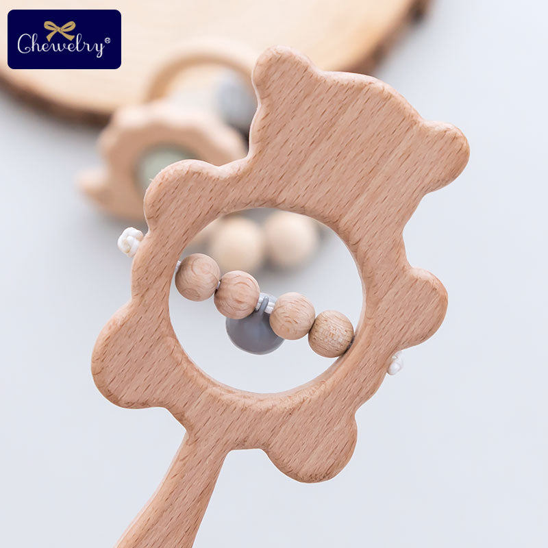 1Set Baby Toys Wooden Teether Rattle Wooden Bracelet Hand Teething Rattles Musical Chew Play Gym Stroller Toys Children Products