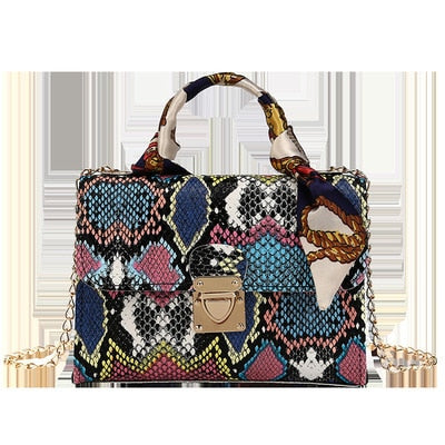 Retro Snake Skin Prints Crossbody Bag & New Fashion Serpentine Scarf chain Shoulder Bag Top-Handle Mini Square Bag