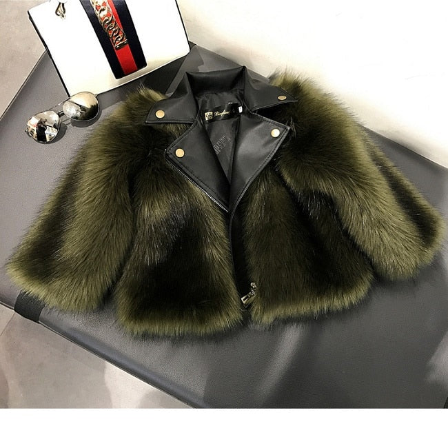 Fashion Baby Winter Outerwear &amp; Coats Children&#39;s Fur Girls Fur Coat Kids Faux Fur Fabric Clothes Fur Coat 2-10