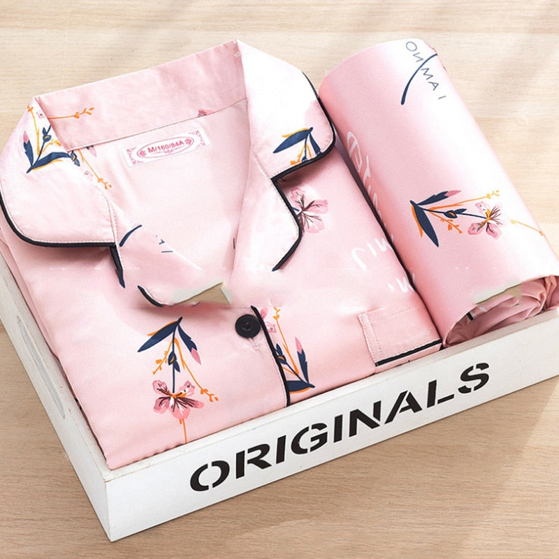 Sleepwear Women & Faux Silk Satin Pajamas Set Nightwear Long Sleeve Pajamas Home Clothes Set For women Sleeping Shirt Home Wear