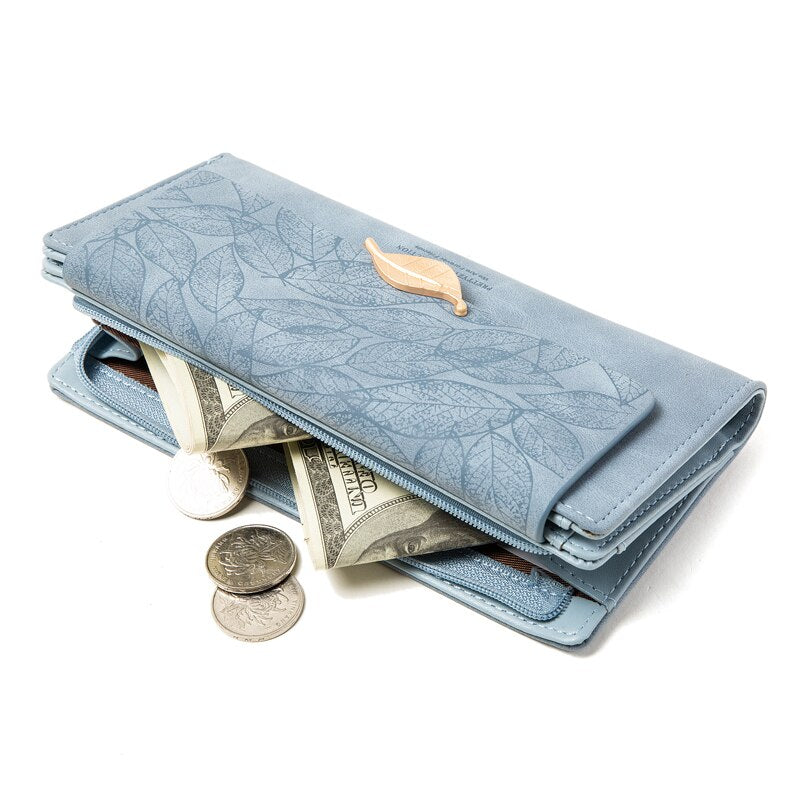 Long Wallet Golden Leaf Bag Handbag Ladies Coin Purse Card Holder Clutch