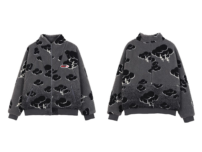 LACIBLE Hip Hop Warm Parka Jacket Mens Streetwear Retro Vintage Cloud Bomber Jacket Coats Winter Harajuku Fleece Jacket Outwear