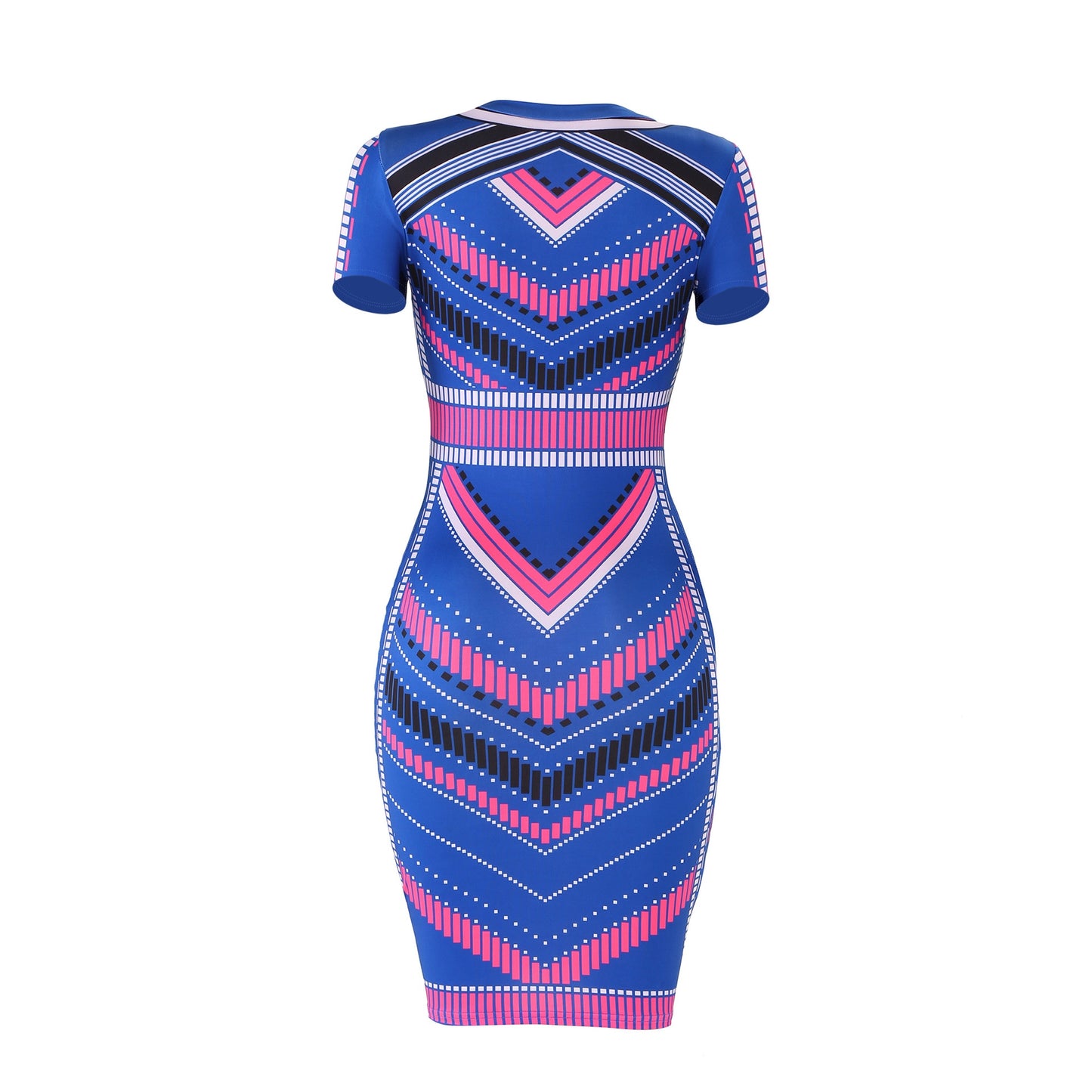Elegant Short Sleeve Geometric Print Women Bodycon Dresses Robe Sexy Slim Midi Pencil Dress Lady Party Dress Vestidos