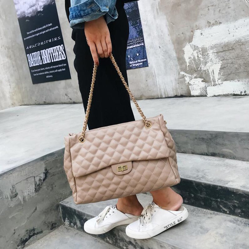 Shoulder Bags Handle Bag For Women Chain PU Leather Handbags Chic Lingge Chain Female Bag