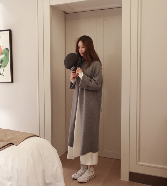 Turtleneck Long fall winter Sweater Dress Side split Female Pullover