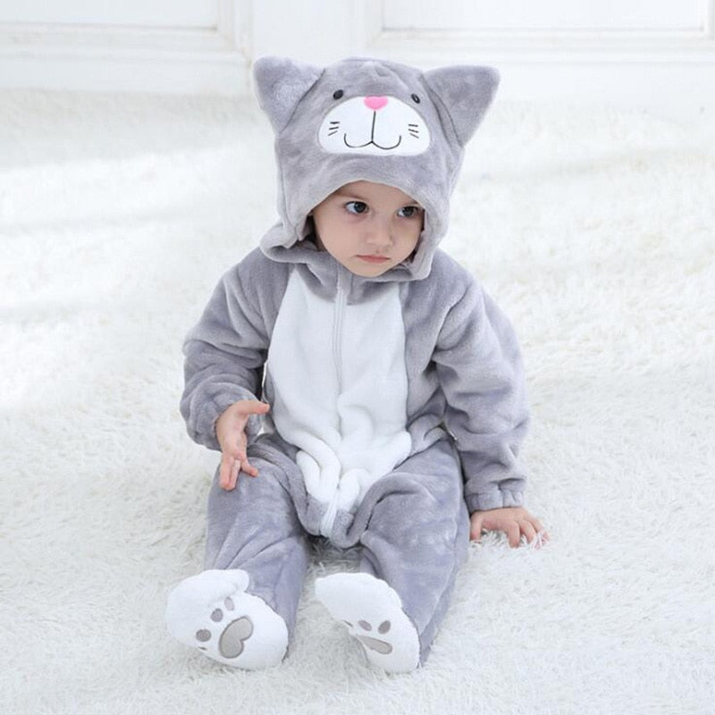 Baby Leopard Kigurumi Pajamas Newborn Infant Romper Onesies Animal Anime Costume Outfit Hooded Cute Winter Clothing For Girl Boy