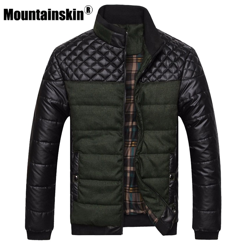 Mountainskin Brand Men&#39;s Jackets and Coats 4XL PU Patchwork Designer Jackets Men Outerwear Winter Fashion Male Clothing SA004