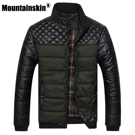 Mountainskin Brand Men&#39;s Jackets and Coats 4XL PU Patchwork Designer Jackets Men Outerwear Winter Fashion Male Clothing SA004