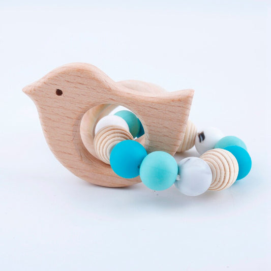Wooden Bracelets Wooden Teether Chewable Crochet Beads Woo Baby Gym Rattle Toys Bird Shape Silicone Beads Handmade DIY Crafts
