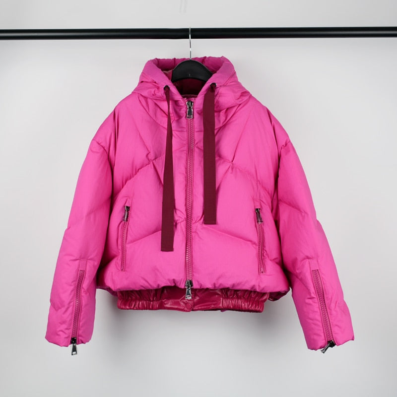 Janveny Real Raccoon Fur Hooded Women's Down Jacket 2021 Winter 90% Duck Down Coat Short Female Puffer Feather Parkas Outwear