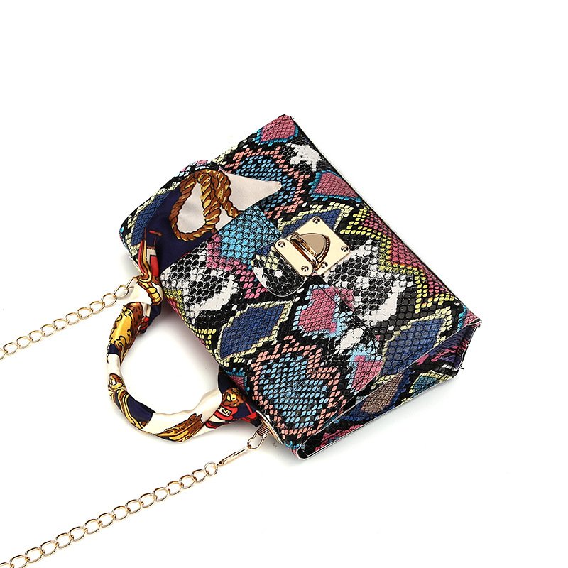 Retro Snake Skin Prints Crossbody Bag & New Fashion Serpentine Scarf chain Shoulder Bag Top-Handle Mini Square Bag