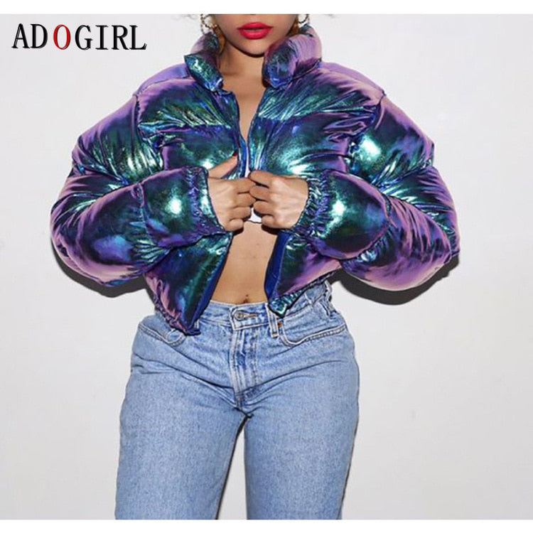 Adogirl Winter Down Jacket Women 2020 Neon Color Cropped Puffer Jacket Parka Outwear Thick Bubble Coat Fashion Streetwear 2020