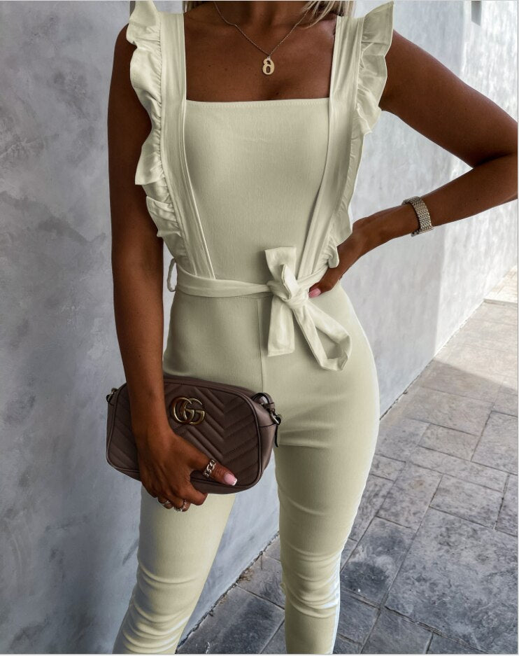 Summer Fashion Sleeveless Jumpsuits For Women 2021 high Waist Playsuit Clubwear Bodysuit Rompers With Belt