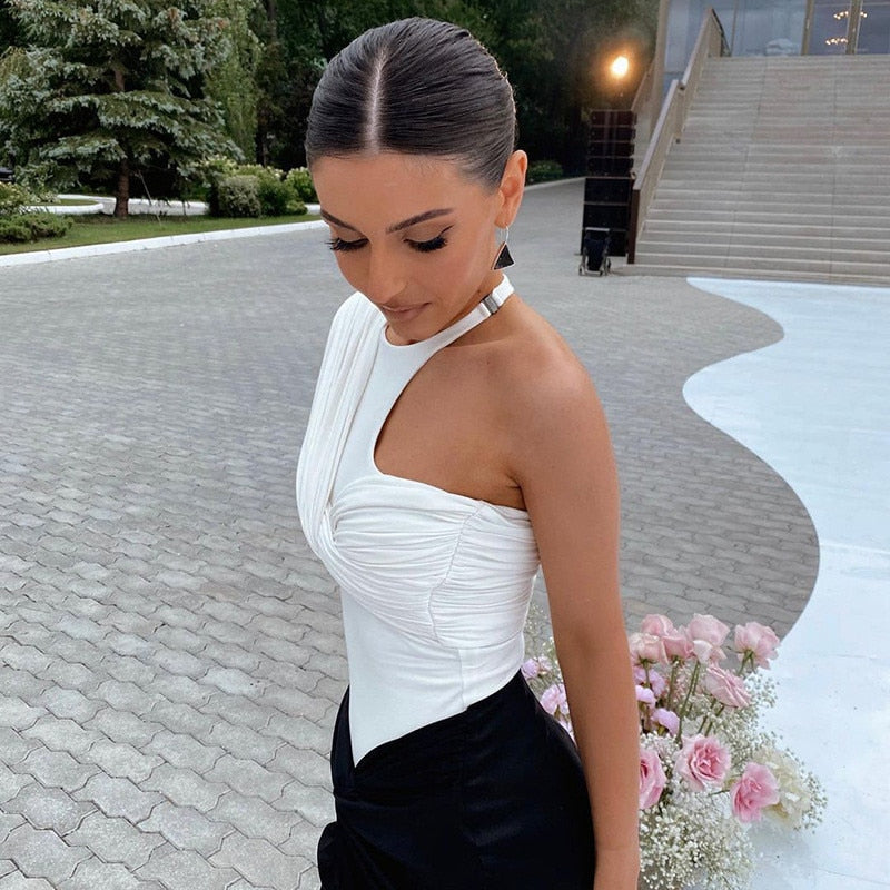 CNYISHE Elegant Office Lady One Shoulder Skinny Bodysuit for Women Jumpsuit Sexy Cut Out Rompers Sexy One Piece Female Overalls