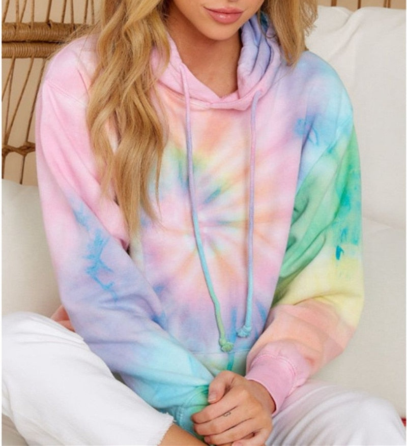 Women Tie Dye Hoodie Sweatshirts Casual Loose Pocket Hooded Shirt Streetwear