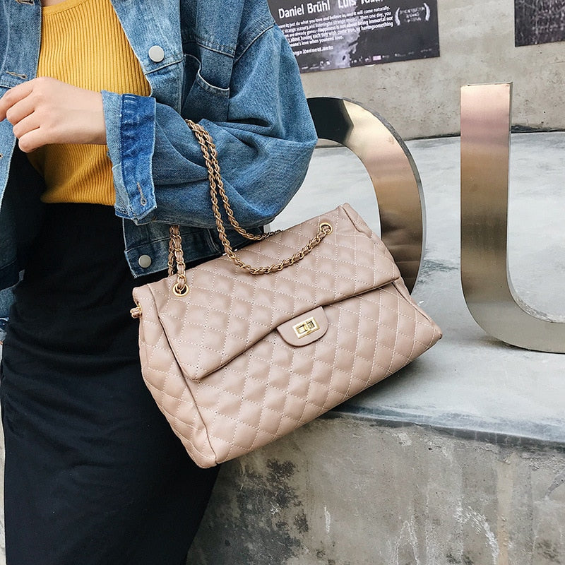 Shoulder Bags Handle Bag For Women Chain PU Leather Handbags Chic Lingge Chain Female Bag