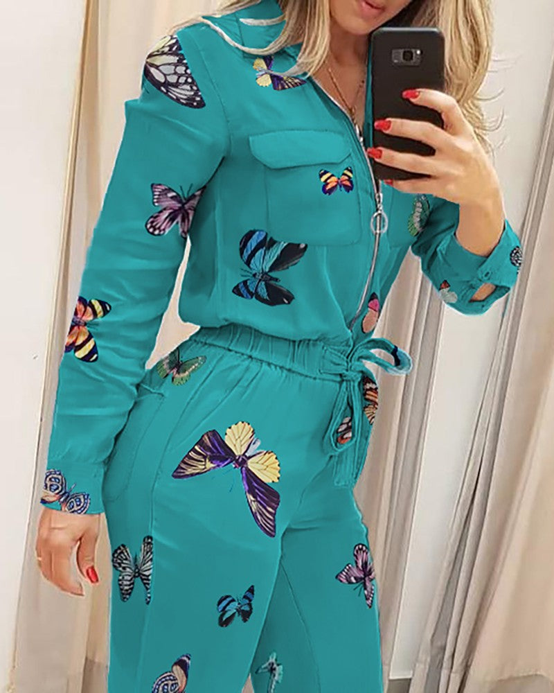 Jumpsuit female long sleeve slim fit lace up waist jumpsuit casual jumpsuits
