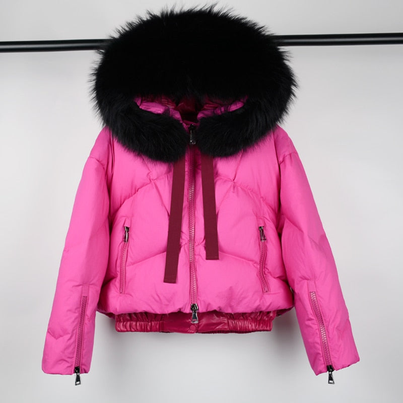 Janveny Real Raccoon Fur Hooded Women's Down Jacket 2021 Winter 90% Duck Down Coat Short Female Puffer Feather Parkas Outwear