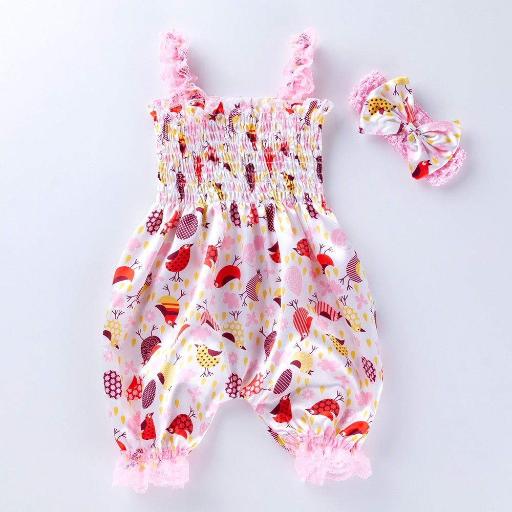 New Girls Summer Backless Romper Baby Lace-up Bloomer Jumpsuit Infant Easter Print Polyester Newborn Photography Costumes Props